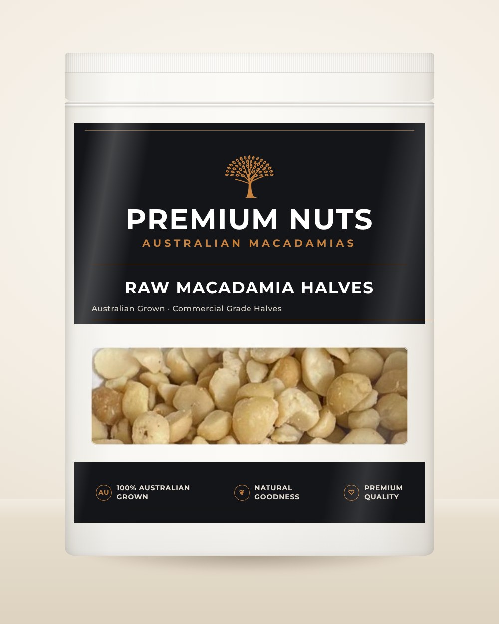 1kg pantry pack of raw Australian macadamia halves