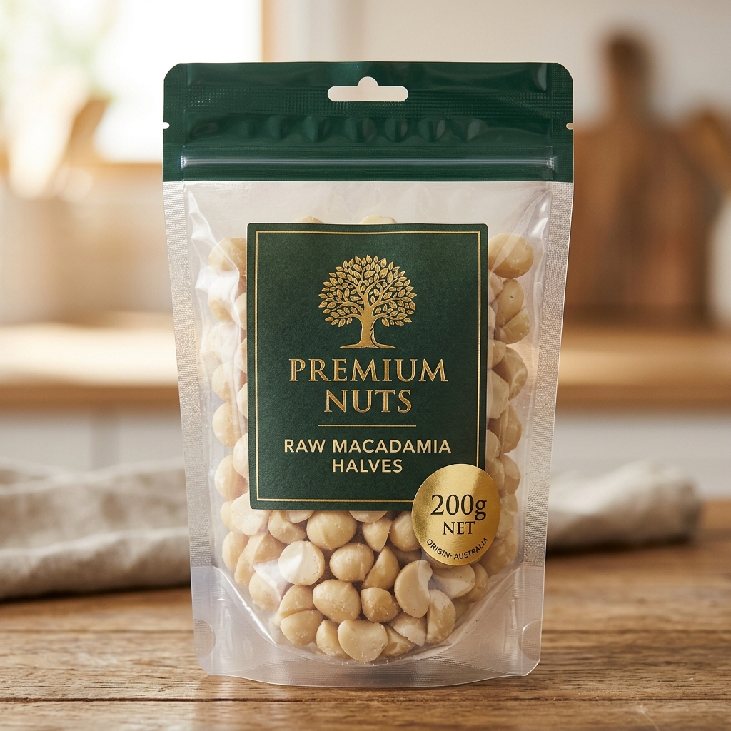 200g everyday packet of raw Australian macadamia halves